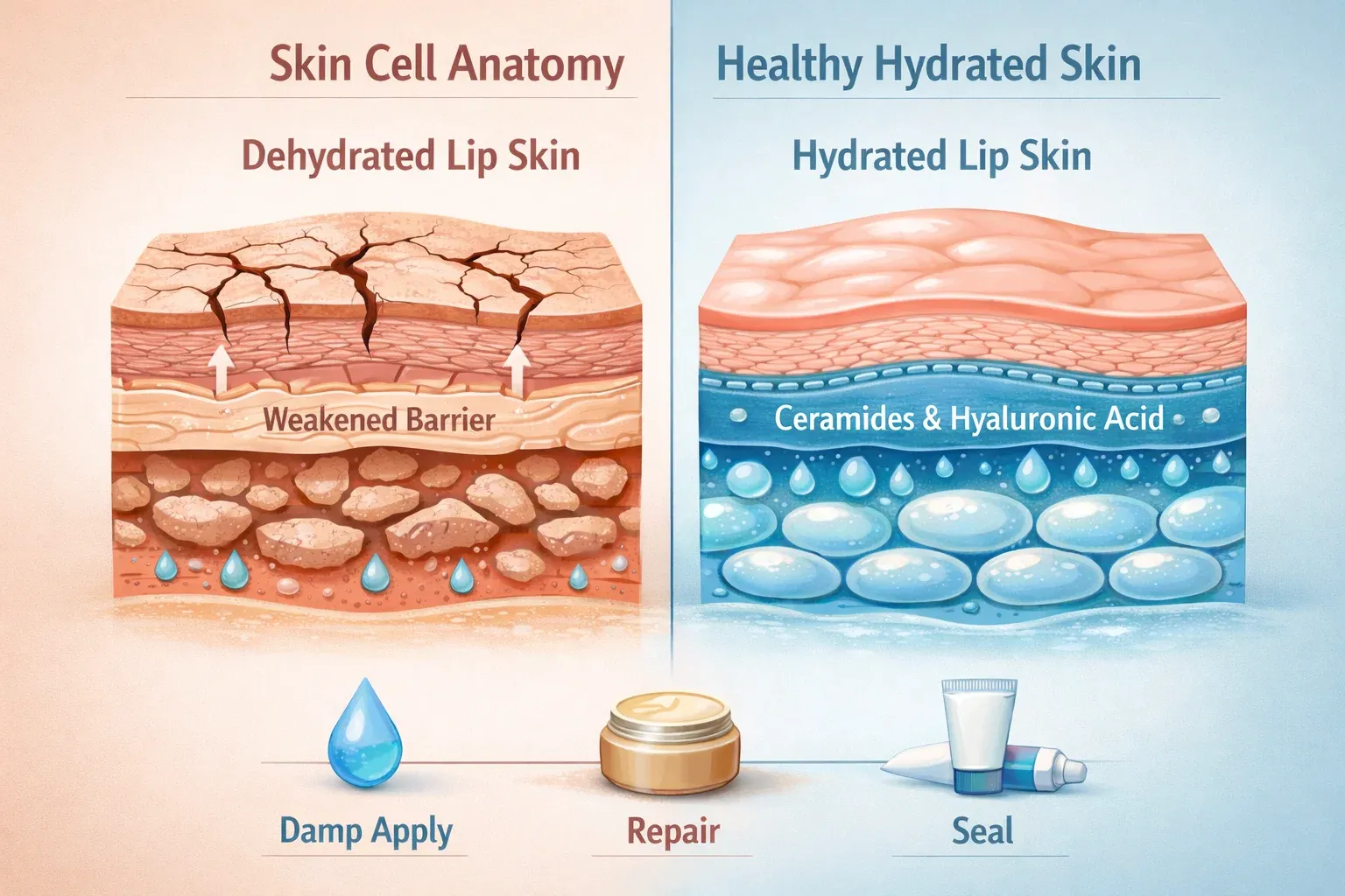 Dehydrated vs hydrated lip skin