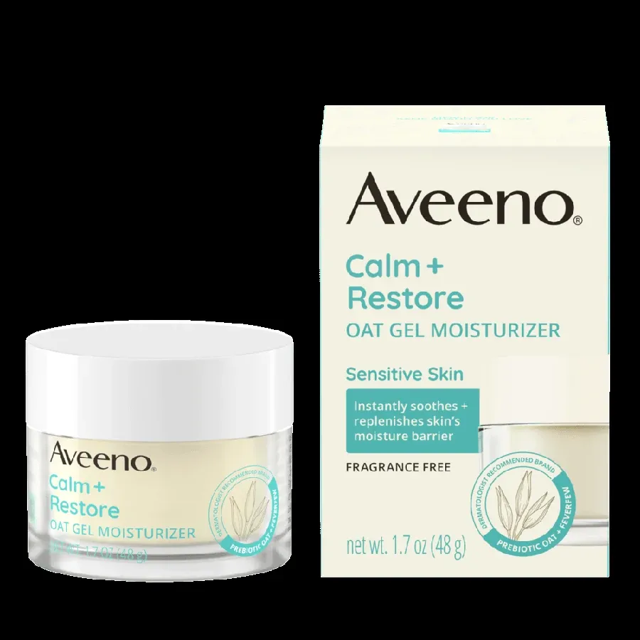 Aveeno Calm and Restore Oat Gel Moisturizer jar and box