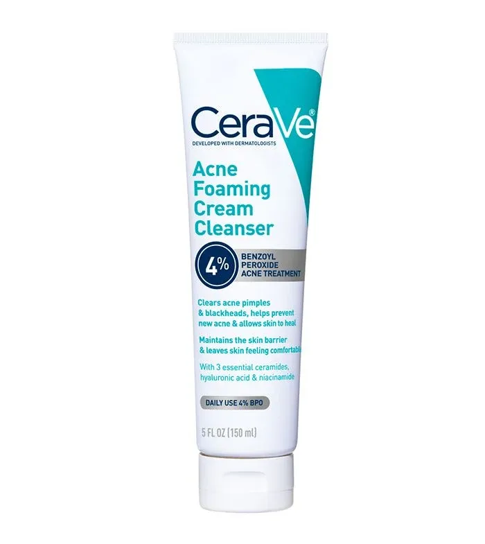 CeraVe Acne Foaming Cream Cleanser with 4 percent benzoyl peroxide