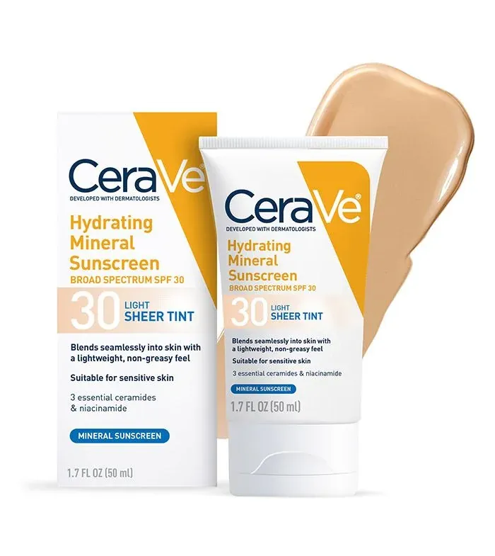 CeraVe Hydrating Mineral Sunscreen SPF 30 Sheer Tint tube and packaging