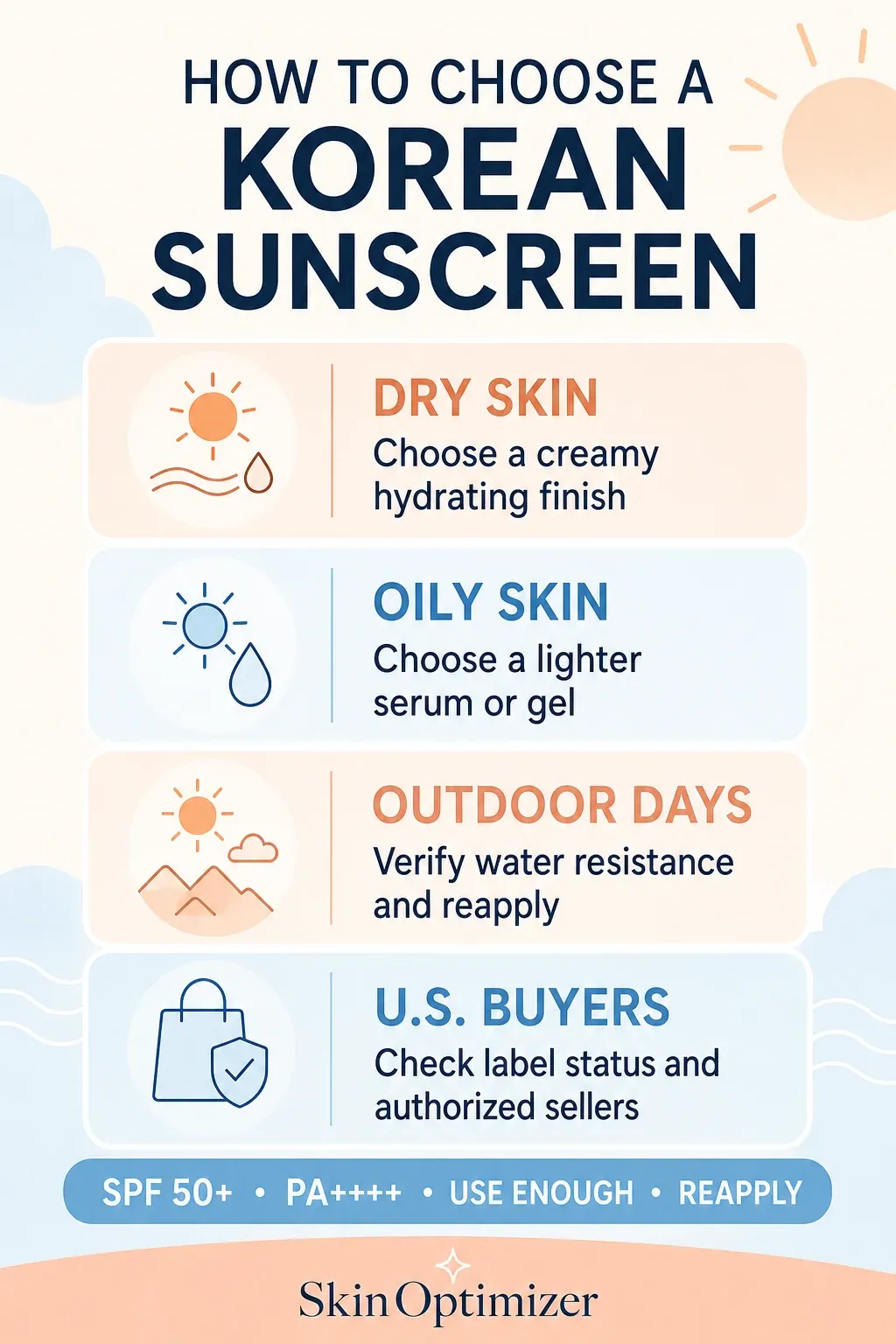 How to choose a Korean sunscreen for dry skin, oily skin, outdoor days, and United States purchasing