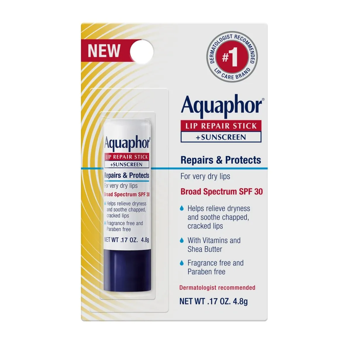 Aquaphor Lip Repair Stick + Sunscreen SPF 30 exact product packaging