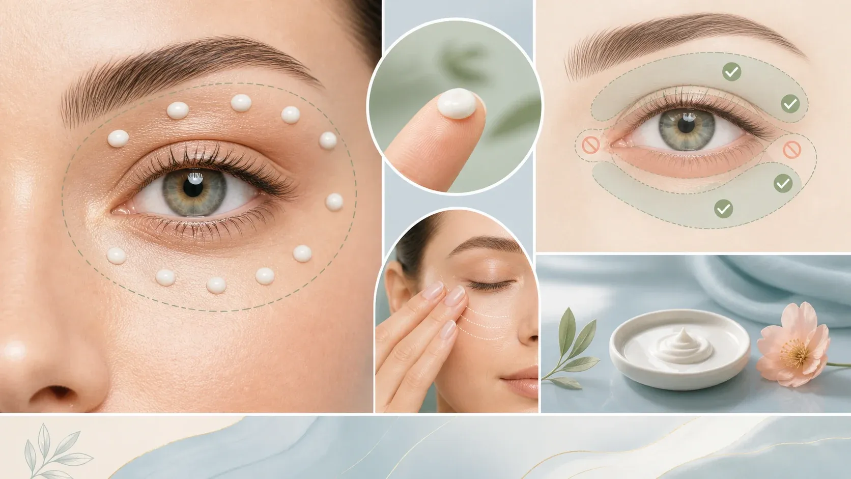 Sensitive eye cream placement around orbital bone with waterline exclusion
