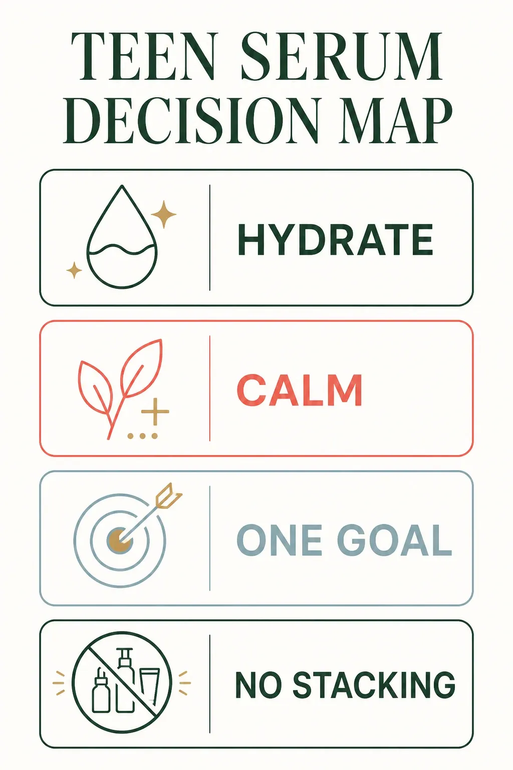 Teen serum decision map for hydration, calming and one treatment goal