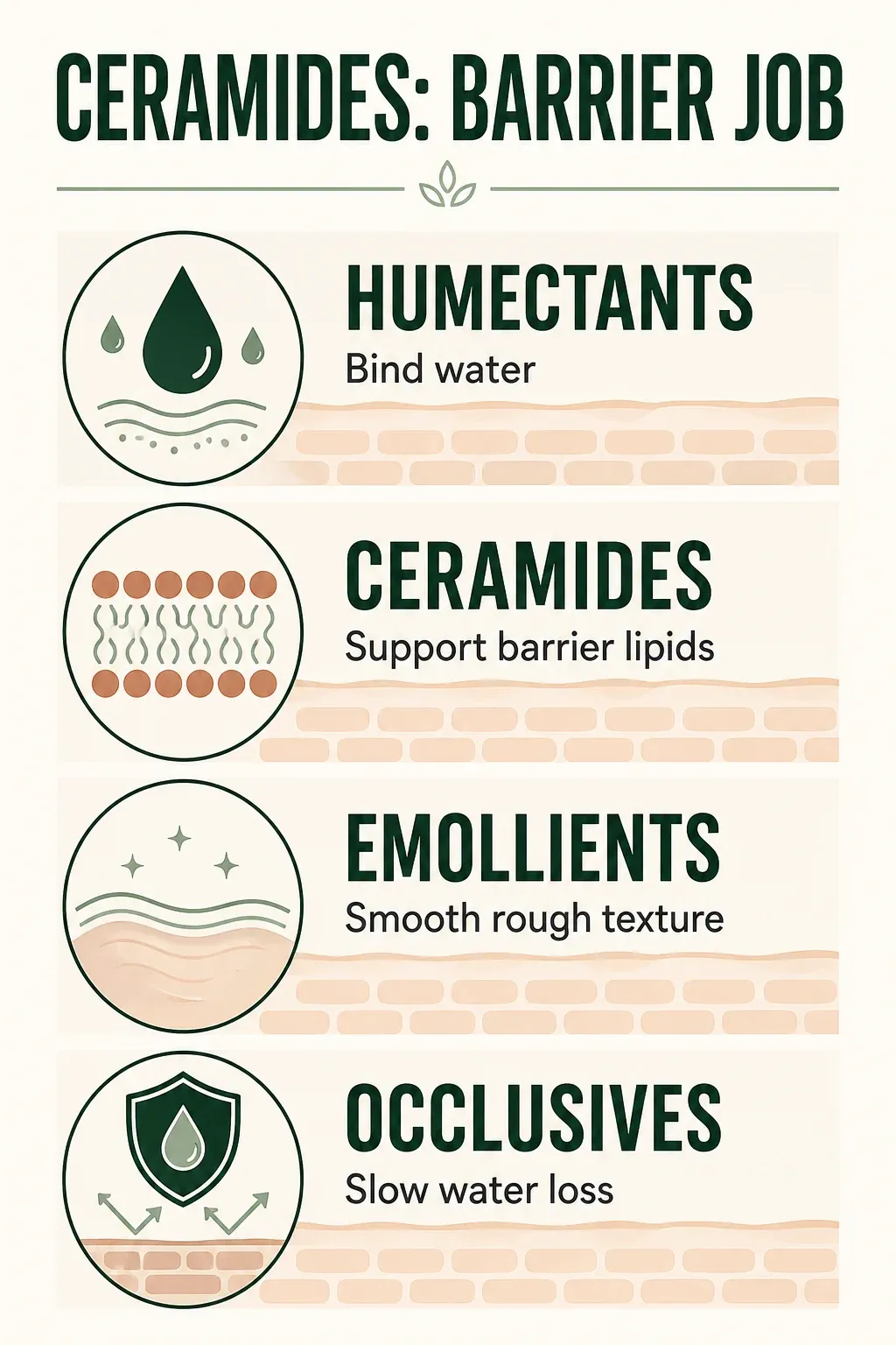 Ceramide moisturizer ingredient roles for water binding, smoothing and reducing water loss