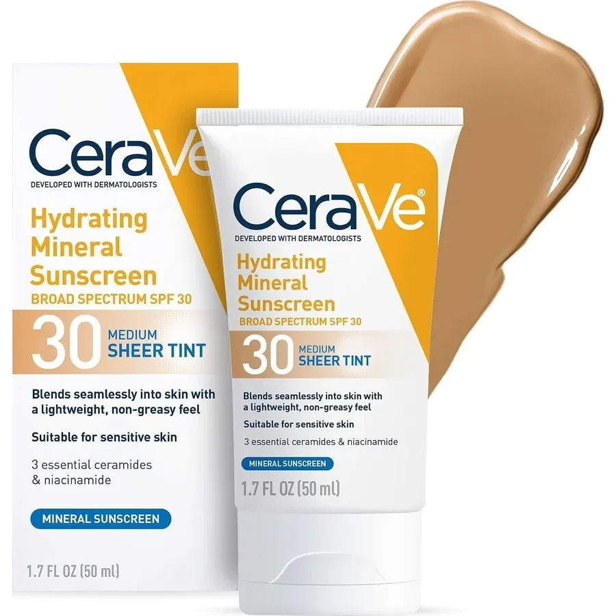 CeraVe Hydrating Mineral Sunscreen SPF 30 Face Sheer Tint tube