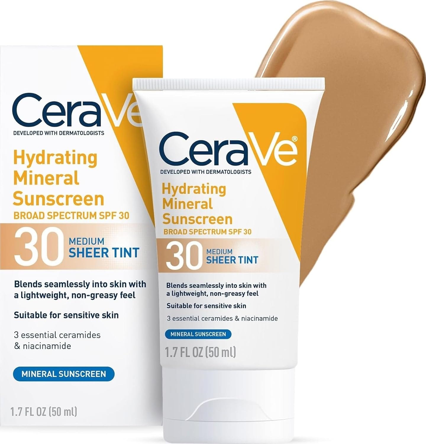 CeraVe Hydrating Mineral Tinted Sunscreen SPF 30 product tube
