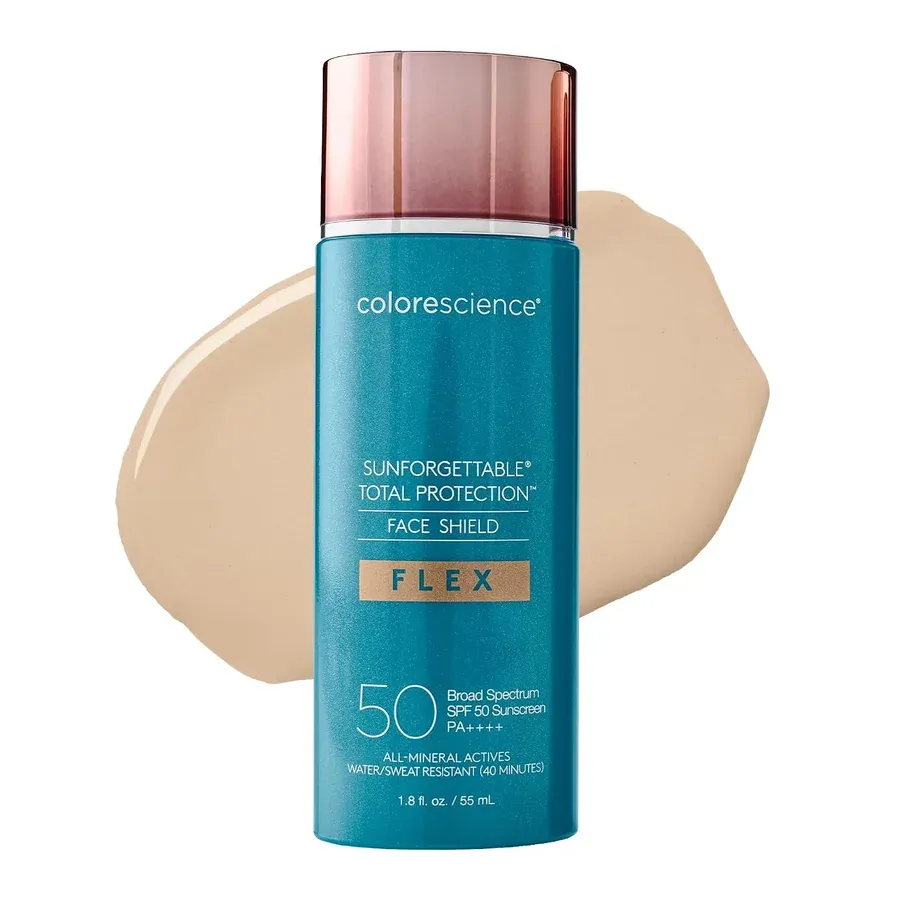 Colorescience Face Shield Flex SPF 50 tinted mineral sunscreen bottle