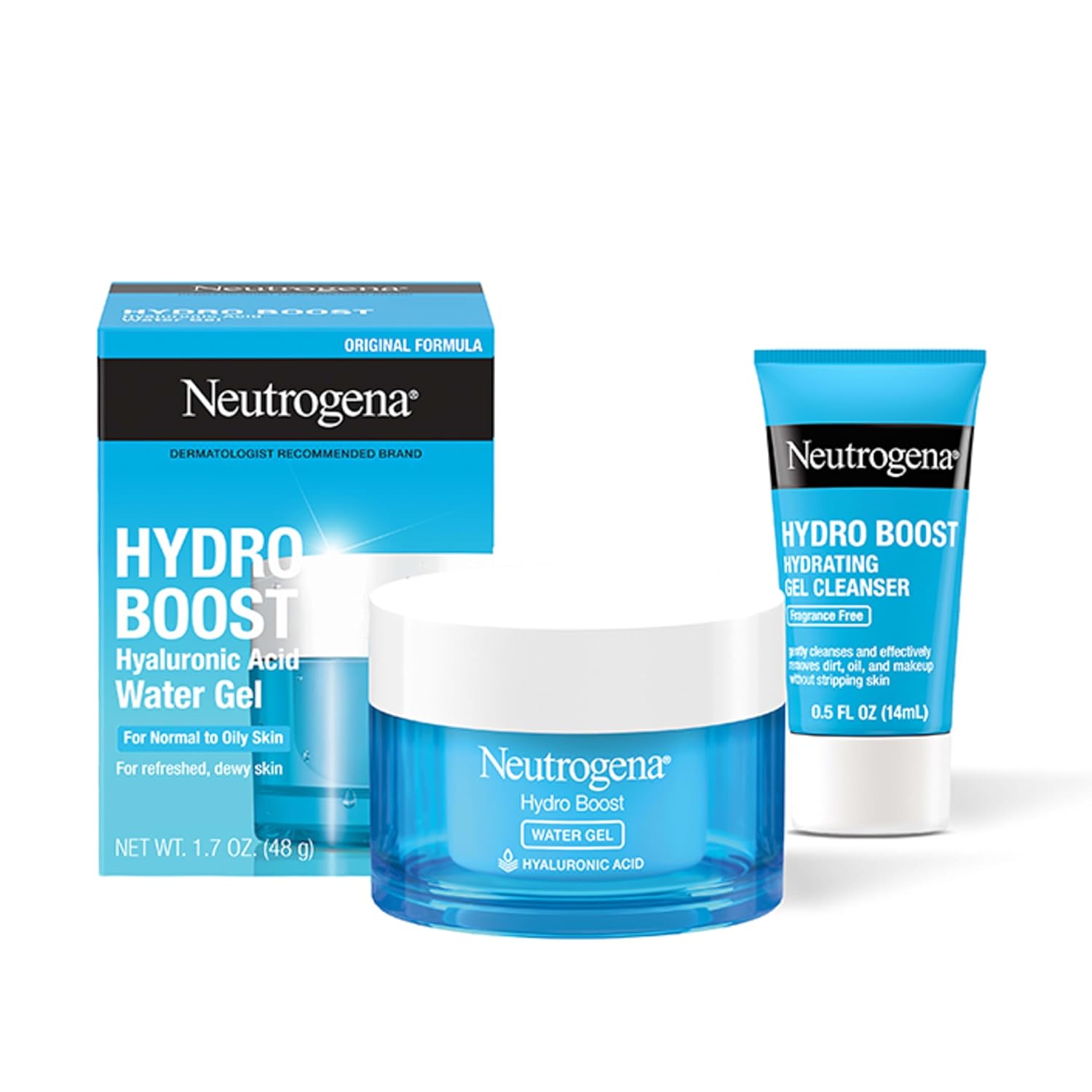 Neutrogena Hydro Boost Water Gel moisturizer jar and cleanser