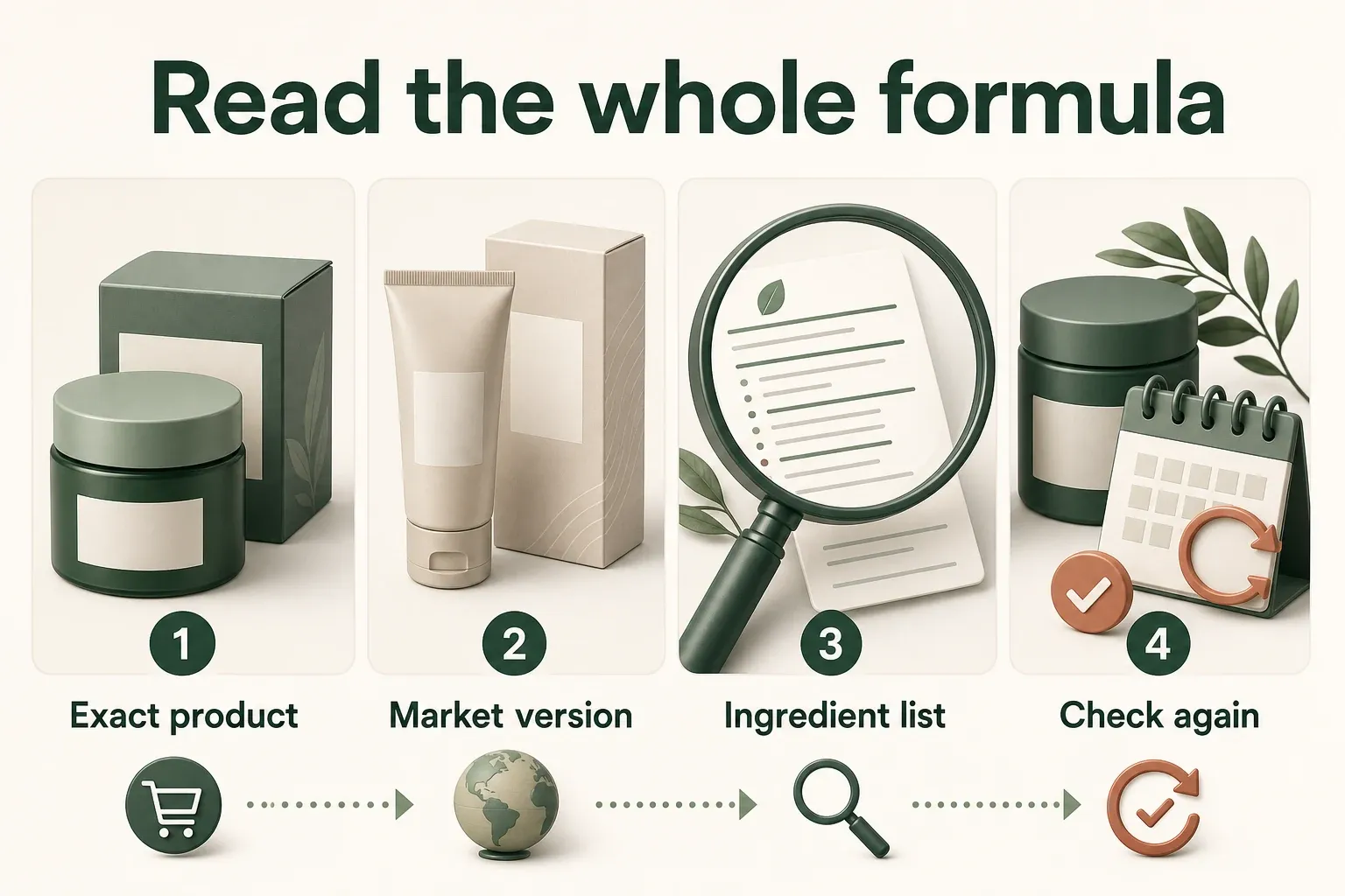 Four-step infographic for checking a niacinamide-free moisturizer label