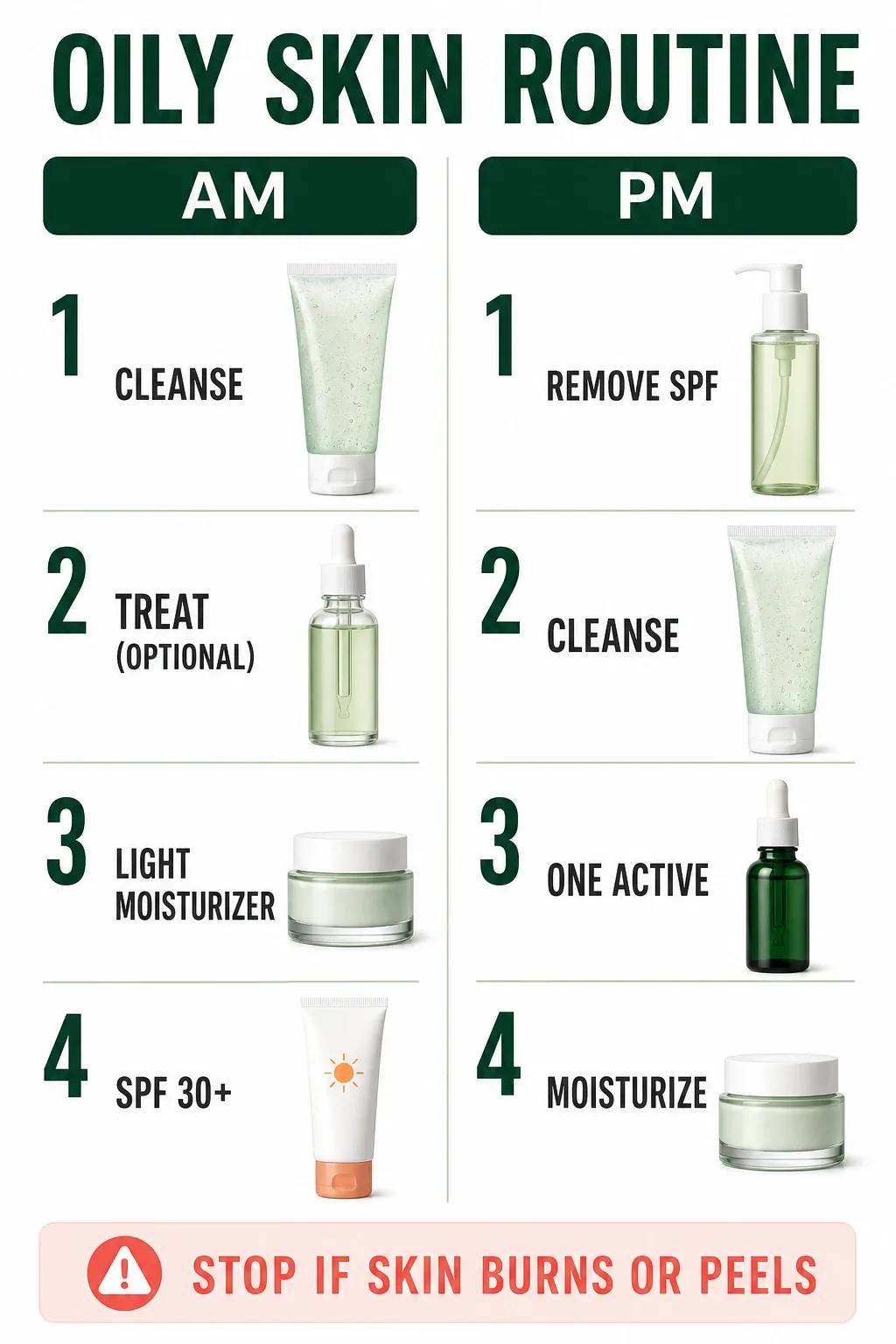 AM and PM skincare routine steps for oily skin