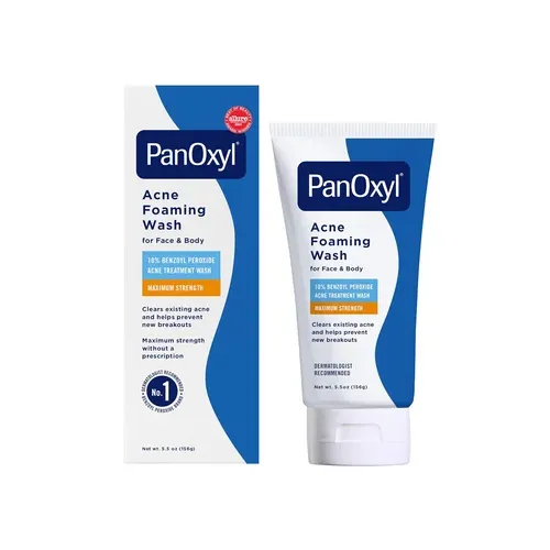 PanOxyl 10 percent Benzoyl Peroxide Acne Foaming Wash product tube