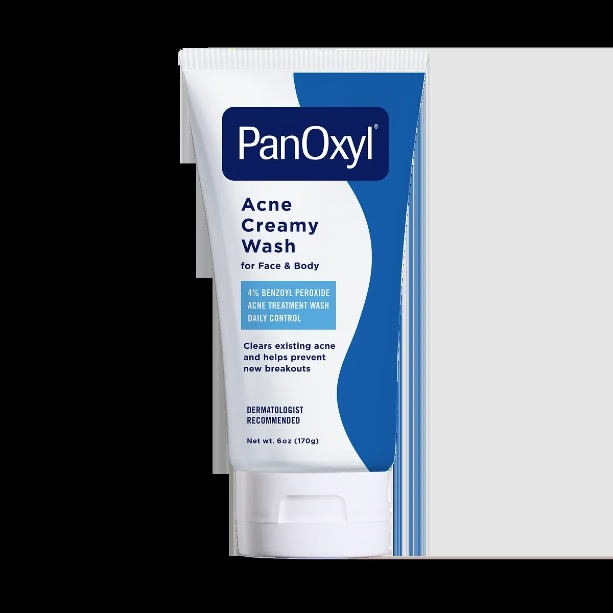 PanOxyl 4 percent benzoyl peroxide creamy wash product tube