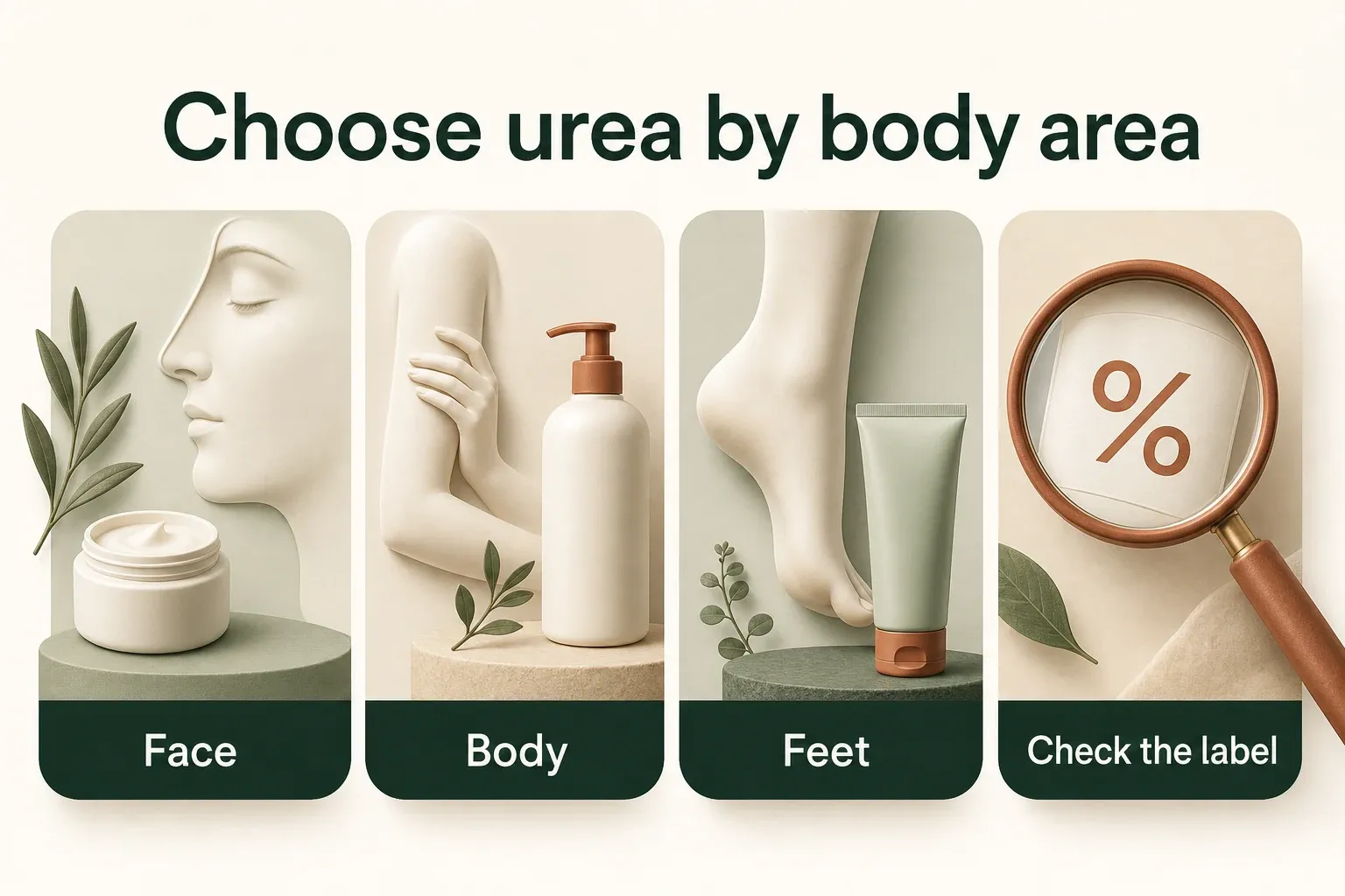 Urea buying infographic distinguishing face, body, foot and label checks