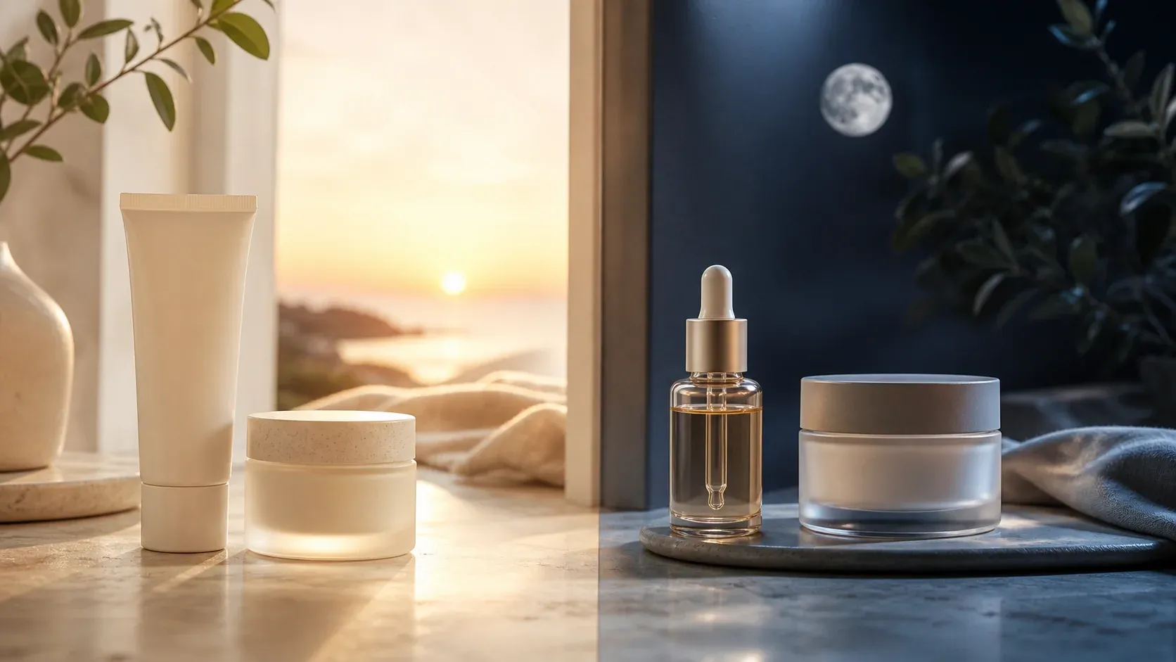 Morning and evening skincare routine comparison