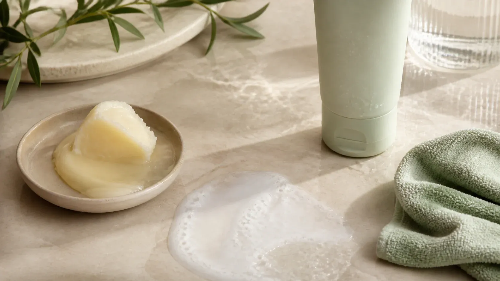 Two-stage double cleansing with an oil cleanser and a gentle water-based cleanser