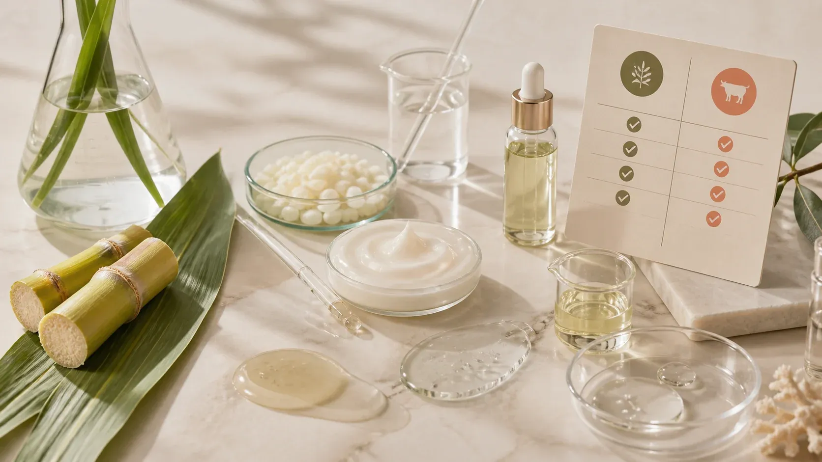 Skincare ingredient sourcing from plant animal and synthetic routes