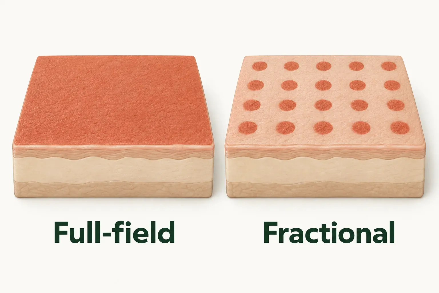Continuous full-field surface treatment compared with separated fractional treatment spots