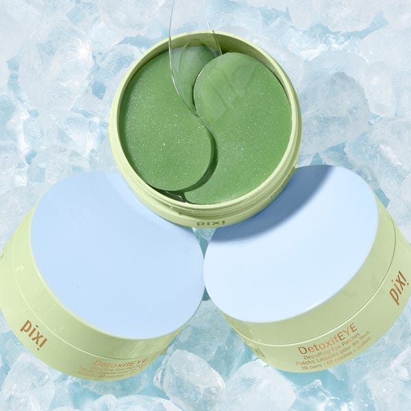 Pixi DetoxifEYE depuffing hydrogel eye patches jar and packaging