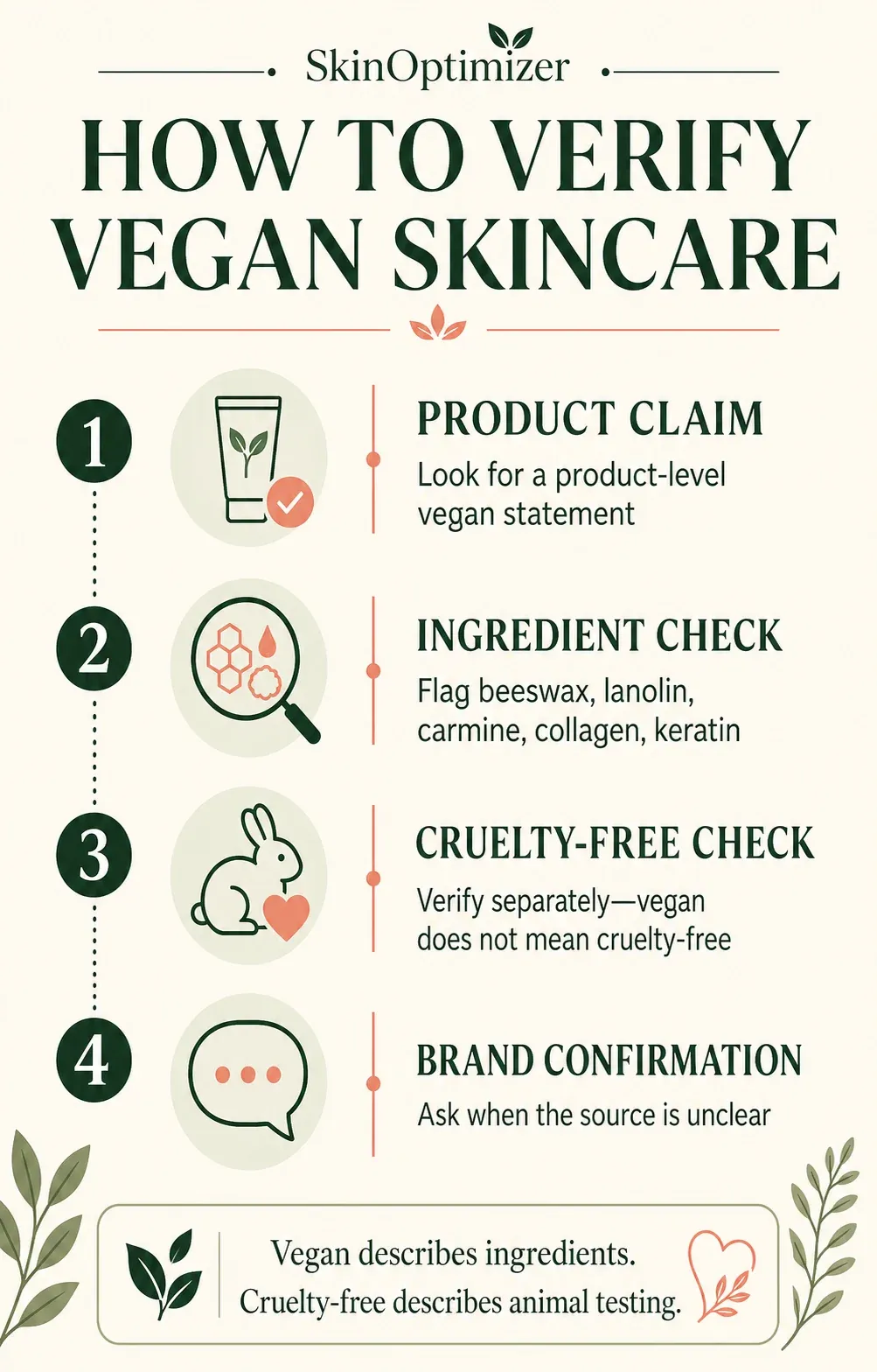 Infographic showing how to verify vegan and cruelty-free skincare claims