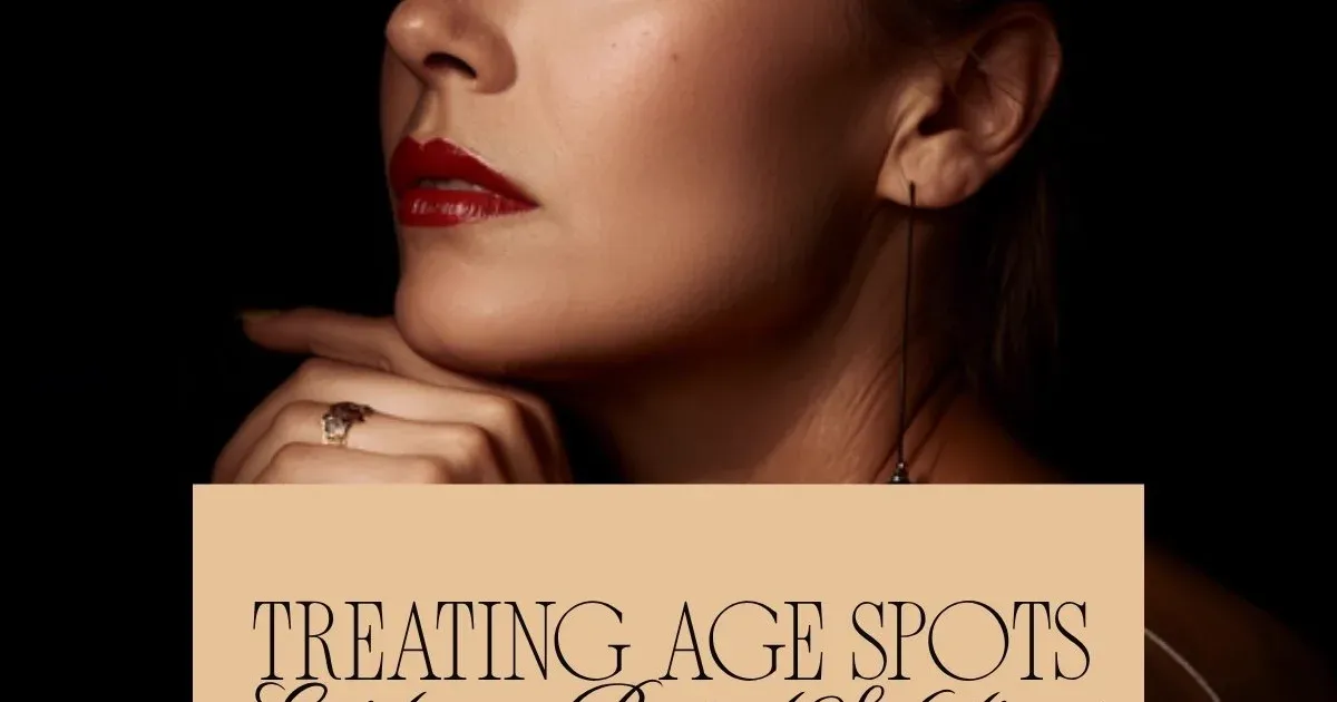Woman treating age spots with natural remedy.