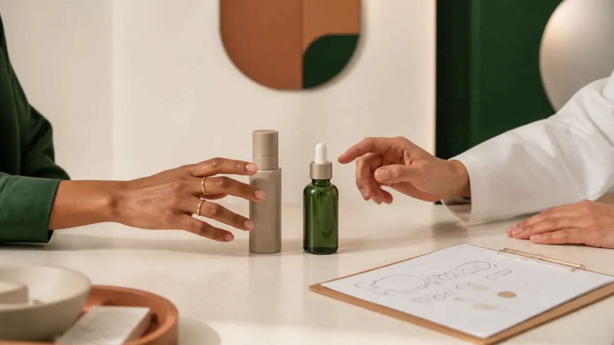 Gender-neutral comparison of two skincare routines organized by skin need rather than packaging