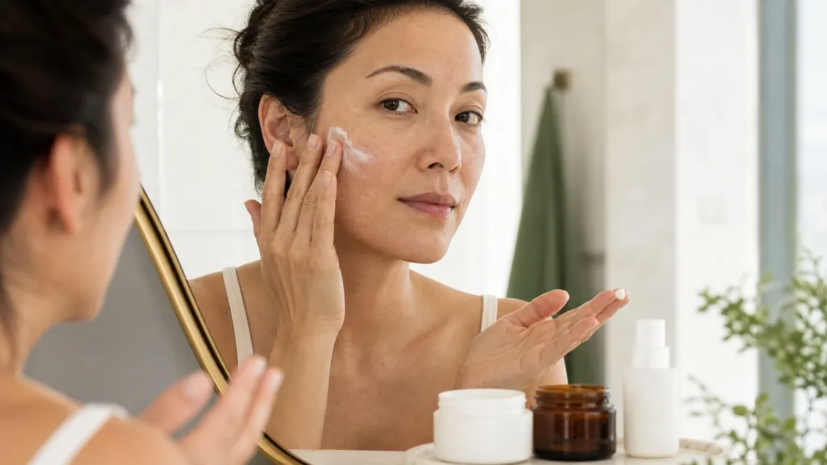 Woman applying moisturizer before a small measured skincare active