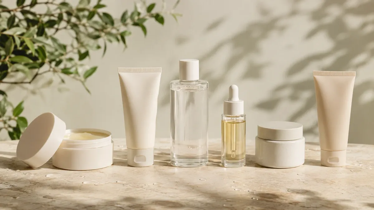 Skincare products arranged as a flexible multi-step routine