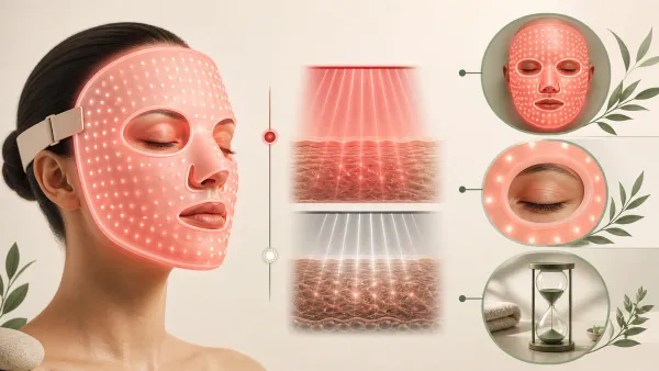 Decision guide showing LED mask coverage, eye comfort, red and near-infrared light and session adherence