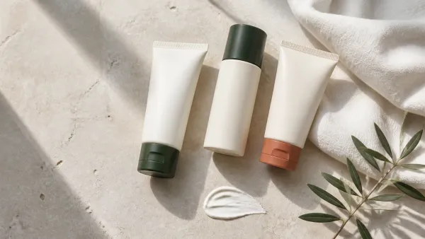 Unbranded facial sunscreens and mineral cream texture arranged for sensitive-skin sun protection