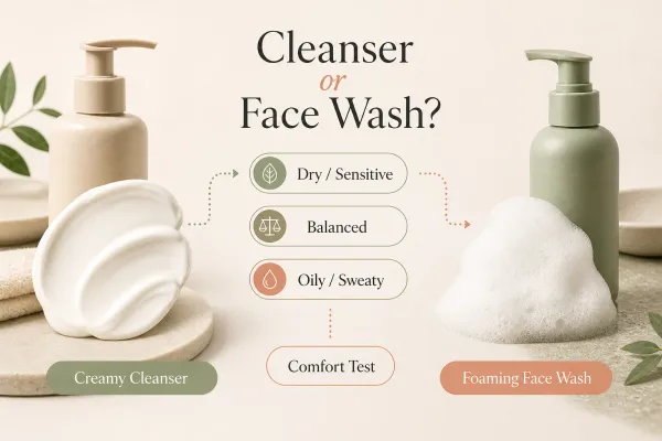 Cleanser versus face wash decision guide for dry, balanced and oily skin