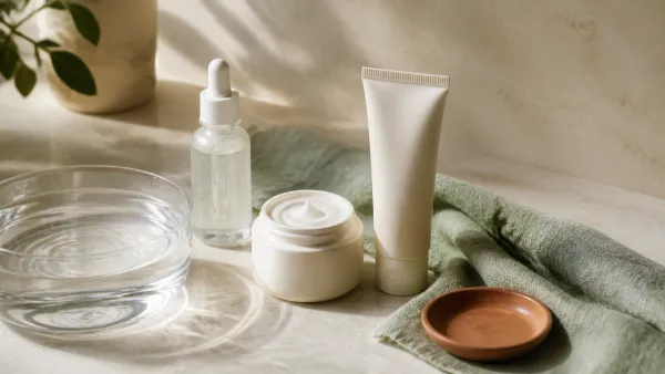 Barrier-first skincare routine for dehydrated skin with cleanser, serum, moisturizer, and sunscreen