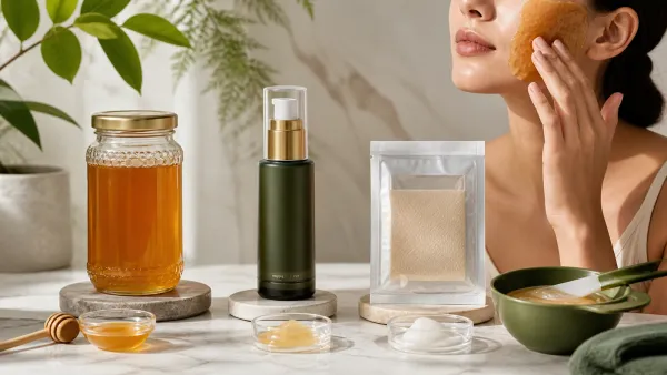 Honey skincare claims reviewed beside a medical-grade dressing and simple cosmetic mask setup