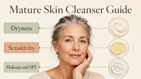 Mature skin cleanser guide organized by dryness, sensitivity and makeup removal