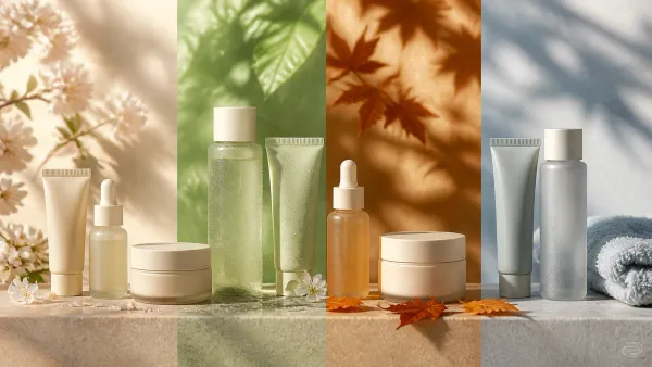 Skincare textures arranged for warm and cold seasonal routines